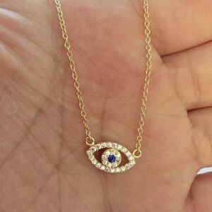 14k gold plated 925 Sterling Silver Evil Eye Cubic Zirconia CZ Pendant Necklace
